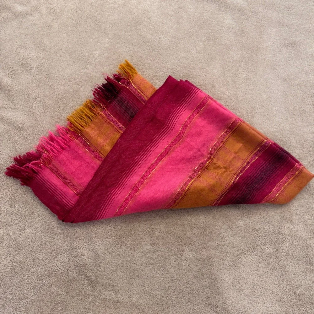 Moroccan Boho Striped Metallic Pink Orange Scarf Wrap‎ Festival Beachy Resort